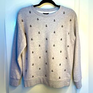 J Crew Gray Jeweled Embellished Crewneck Pullover Sweatshirt Size S